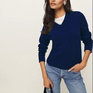 Reformation Dulce Cashmere V-neck Sweater Blue - Size S